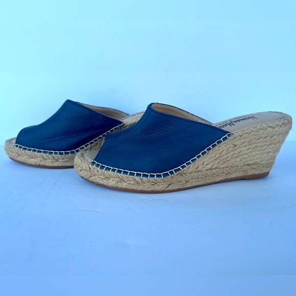 Neiman Marcus Navy Wedge Slides - Picture 3 of 10